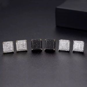 Anthropologie Black Star Square Iced CZ Sparkling Diamond Earrings